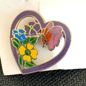 Vintage Cloisonne Enamel Open Cut Brooch 1"